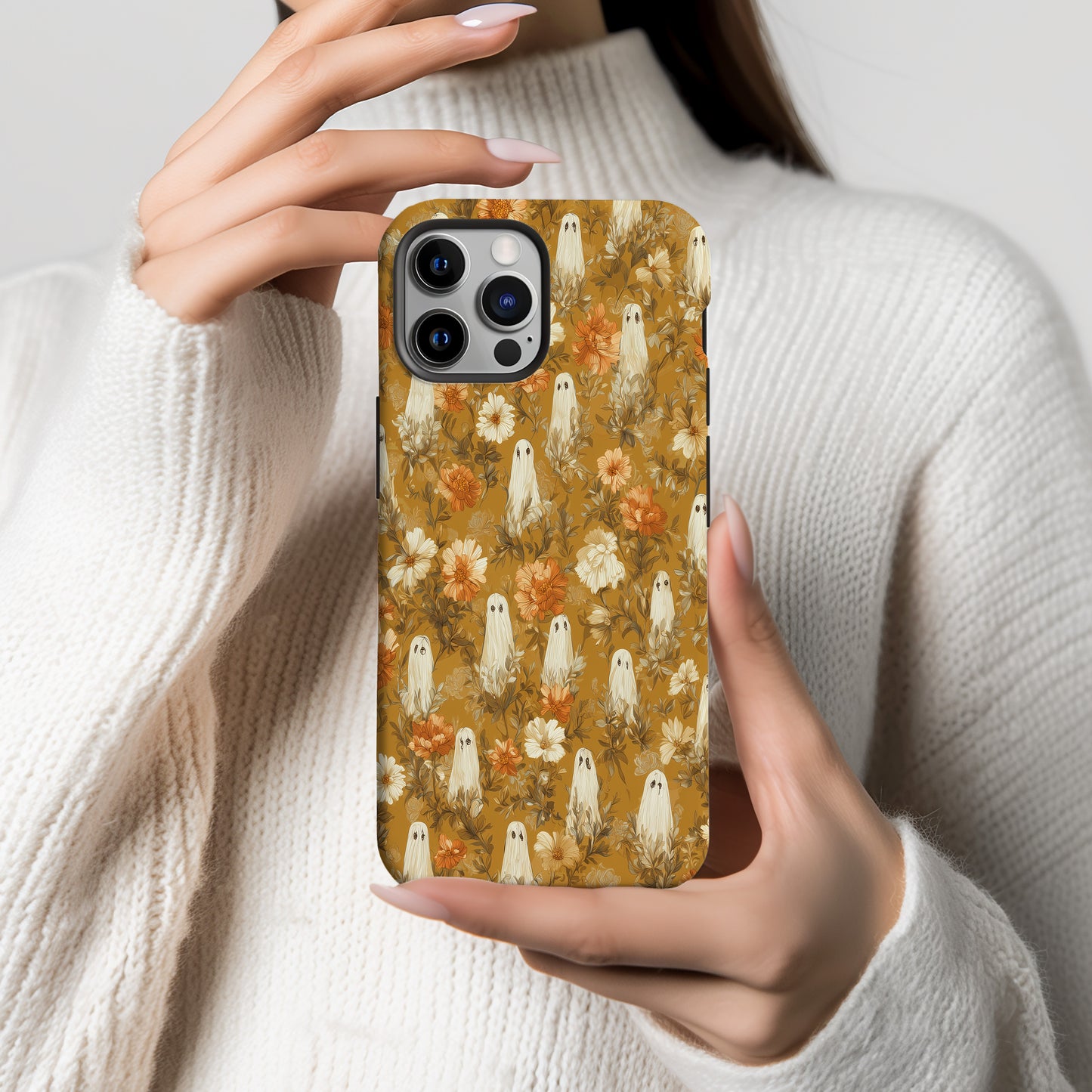 Autumn Ghost Floral Phone Case β Mustard Yellow Fall Aesthetic Protective Case