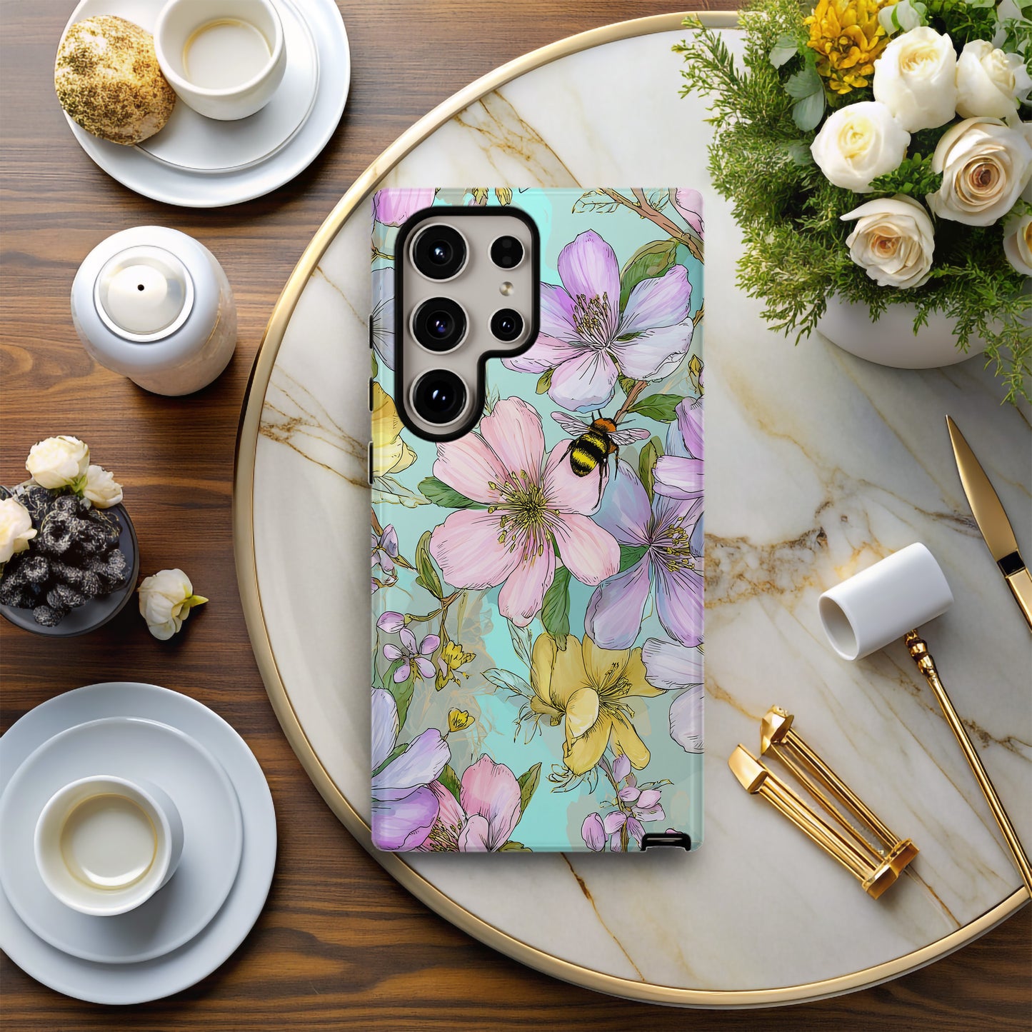 Spring Blossom Bee Phone Case β Pastel Floral Aesthetic Protective Case