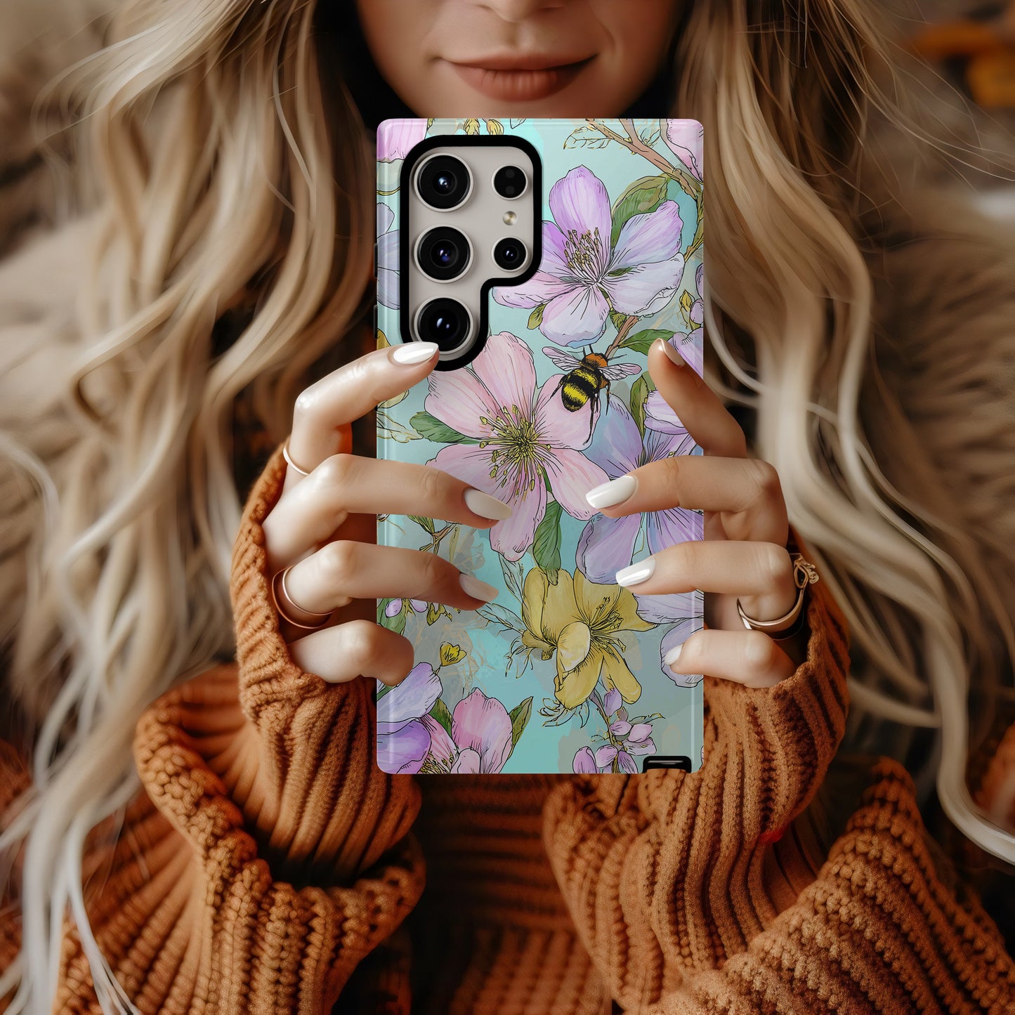 Spring Blossom Bee Phone Case β Pastel Floral Aesthetic Protective Case