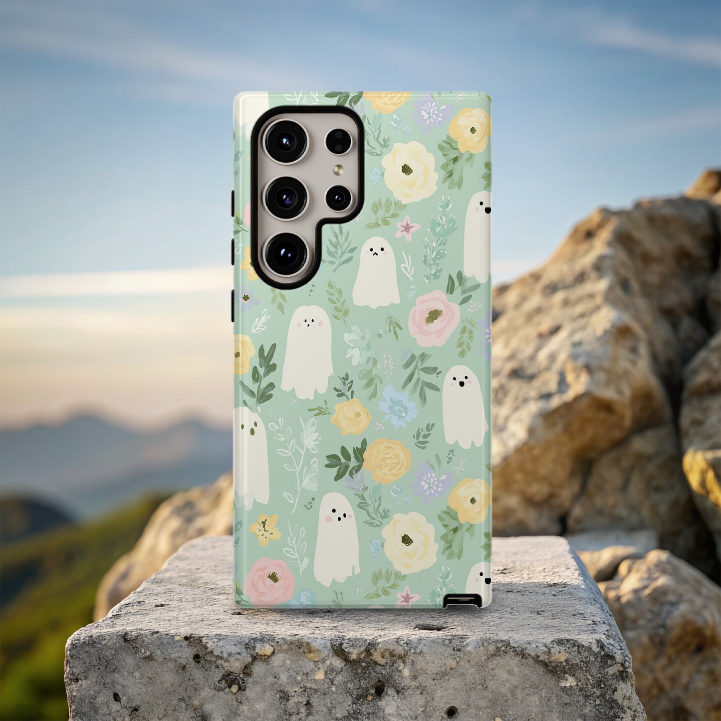 Pastel Ghost Garden Phone Case β Cute Mint Floral Aesthetic Protective Case