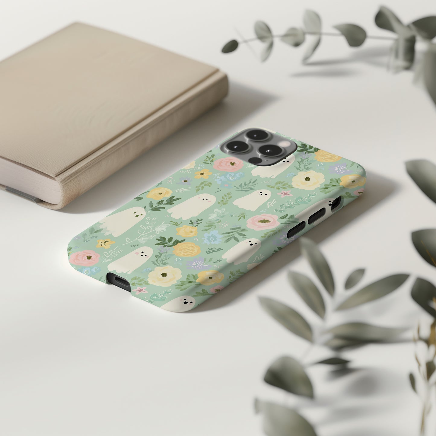 Pastel Ghost Garden Phone Case β Cute Mint Floral Aesthetic Protective Case