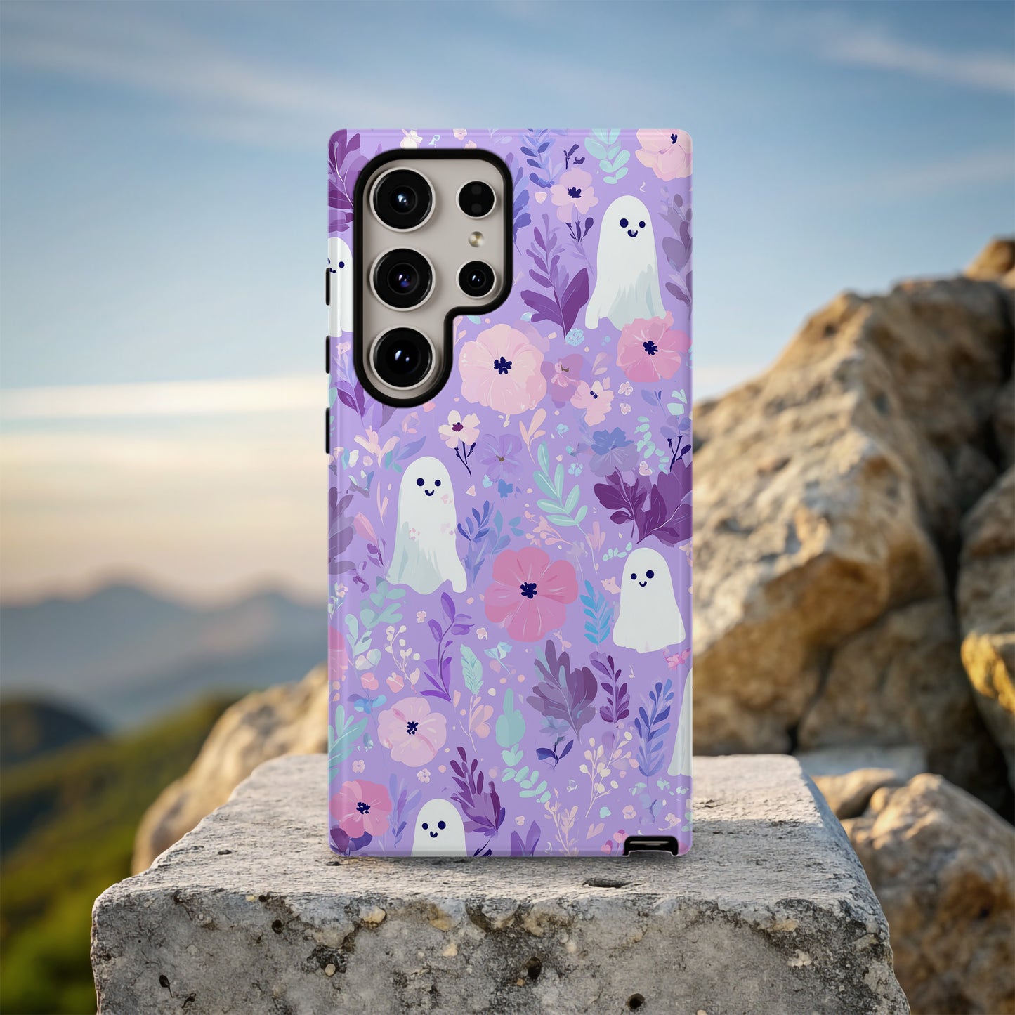 Lavender Ghost Floral Phone Case – Cute Pastel Purple Aesthetic Protective Case