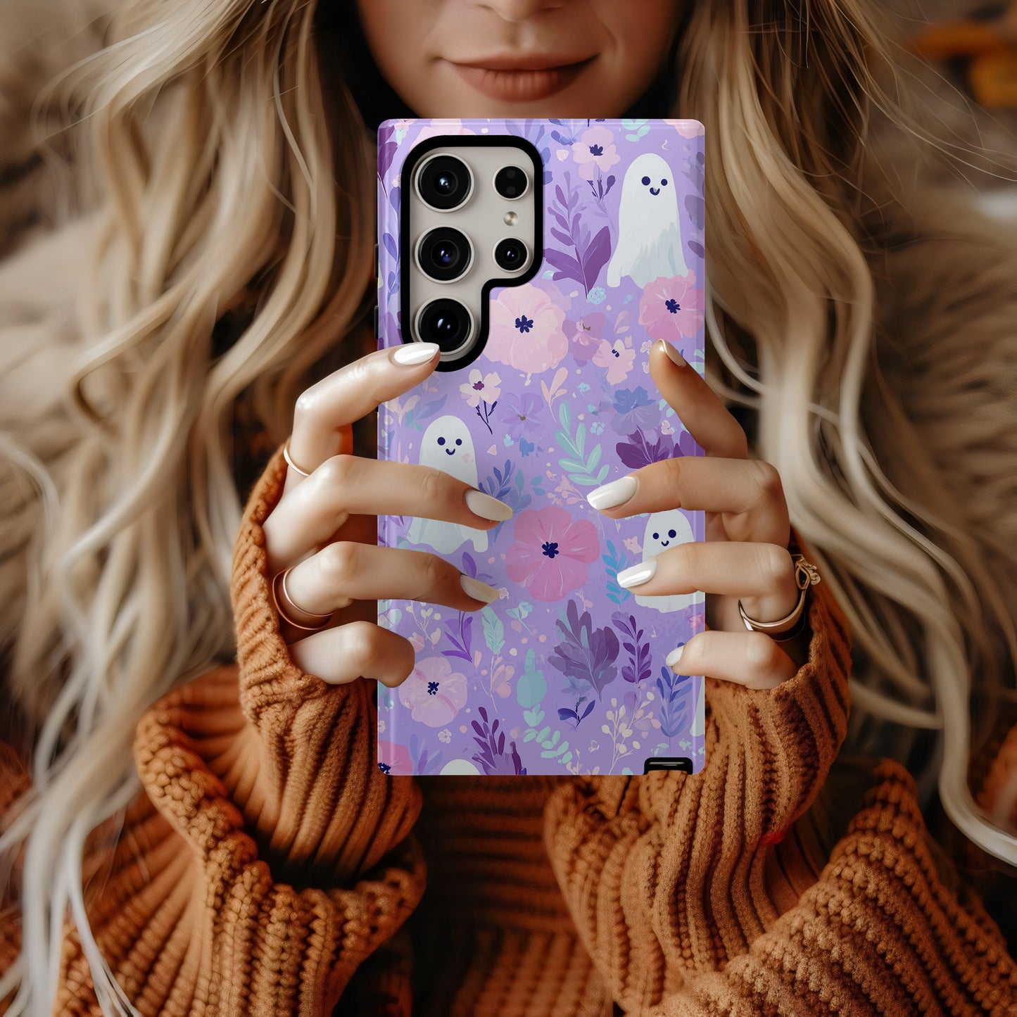 Lavender Ghost Floral Phone Case β Cute Pastel Purple Aesthetic Protective Case