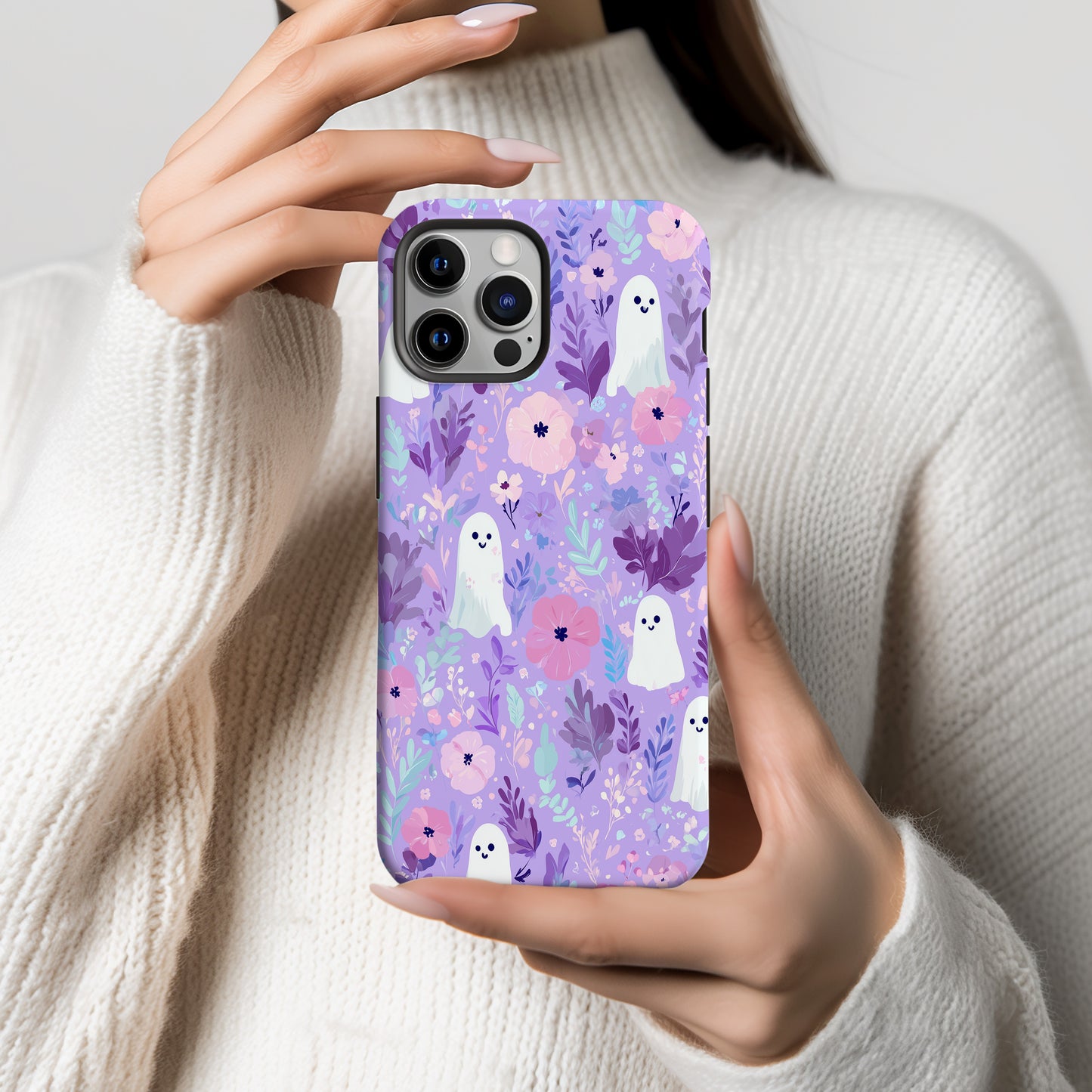 Lavender Ghost Floral Phone Case β Cute Pastel Purple Aesthetic Protective Case