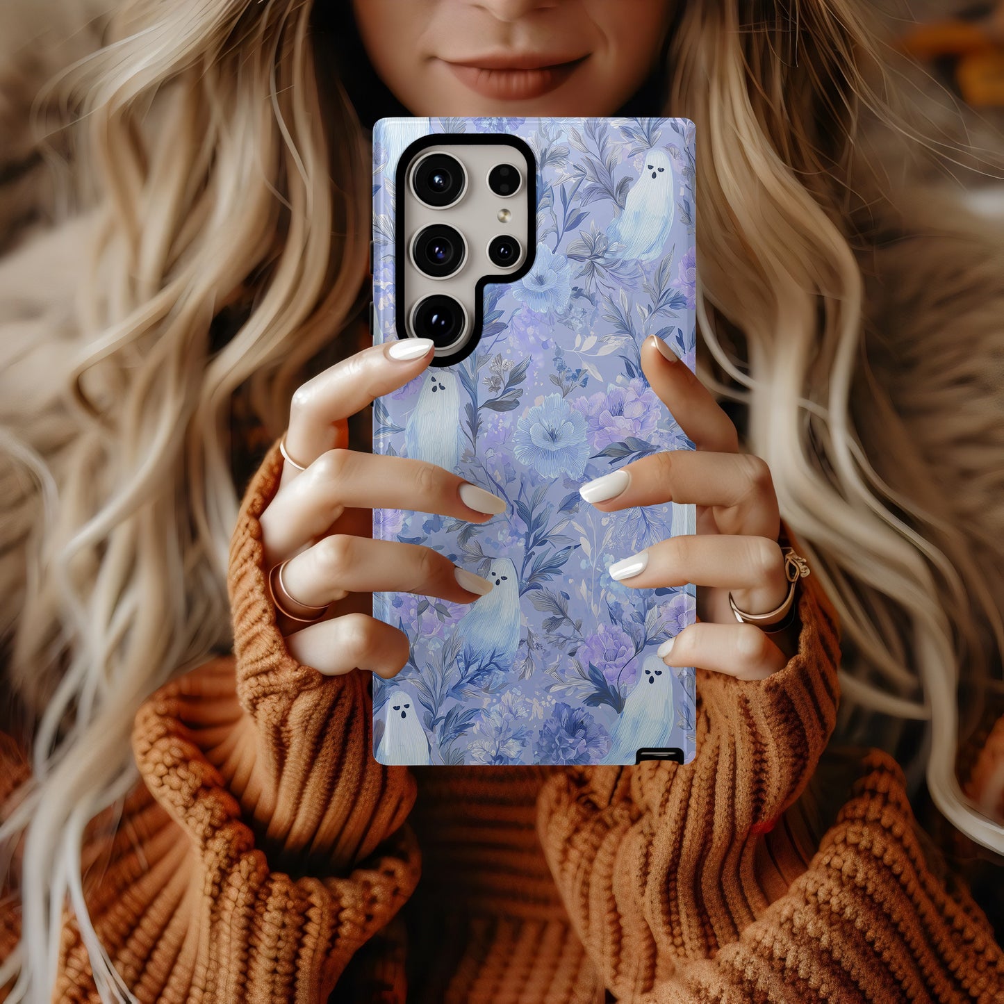 Blue Ghost Floral Phone Case β Pastel Gothic Aesthetic Protective Case