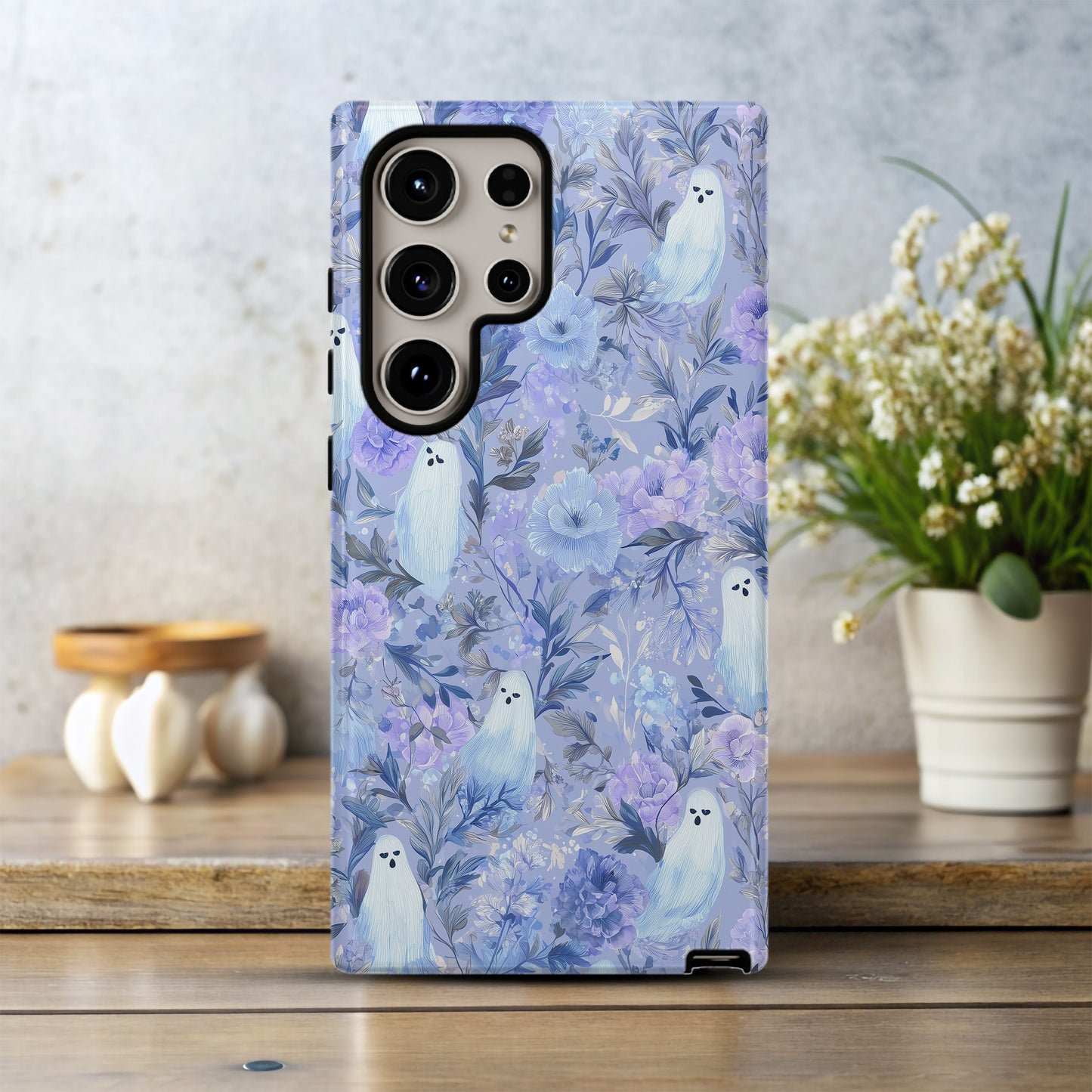 Blue Ghost Floral Phone Case β Pastel Gothic Aesthetic Protective Case