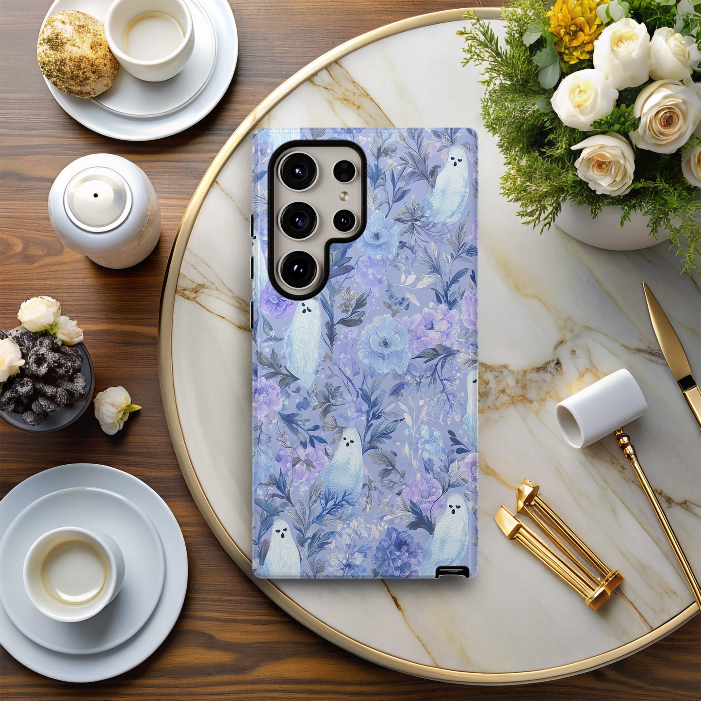 Blue Ghost Floral Phone Case β Pastel Gothic Aesthetic Protective Case