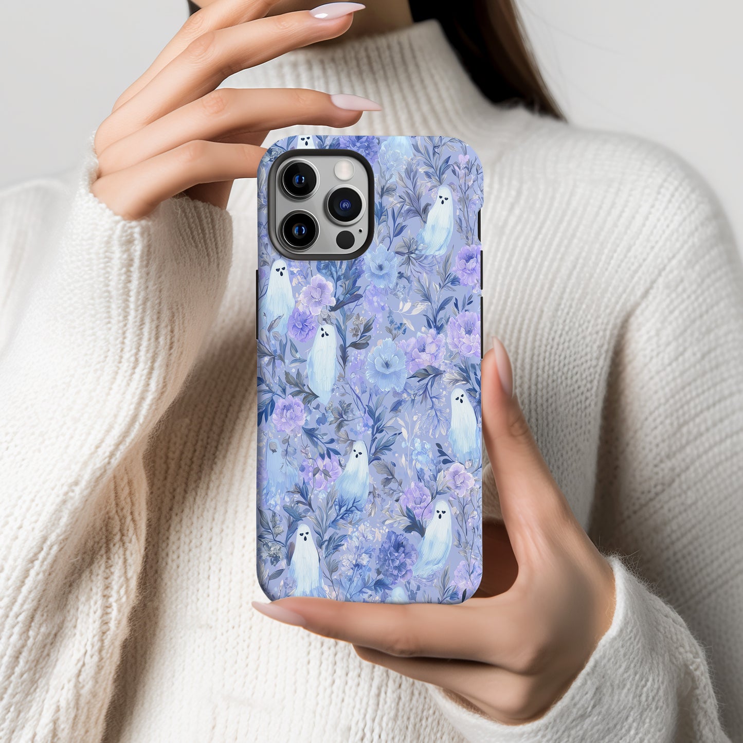 Blue Ghost Floral Phone Case β Pastel Gothic Aesthetic Protective Case