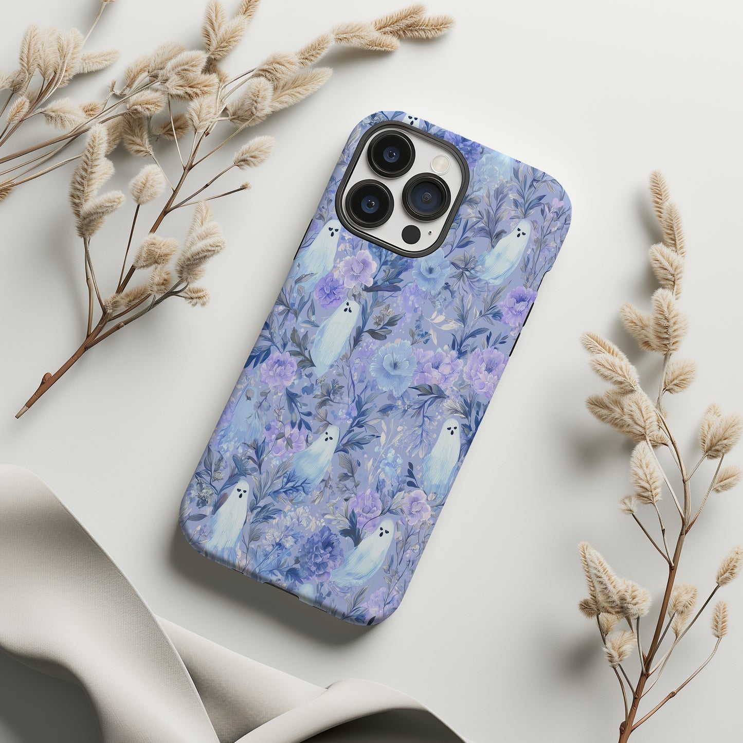 Blue Ghost Floral Phone Case β Pastel Gothic Aesthetic Protective Case