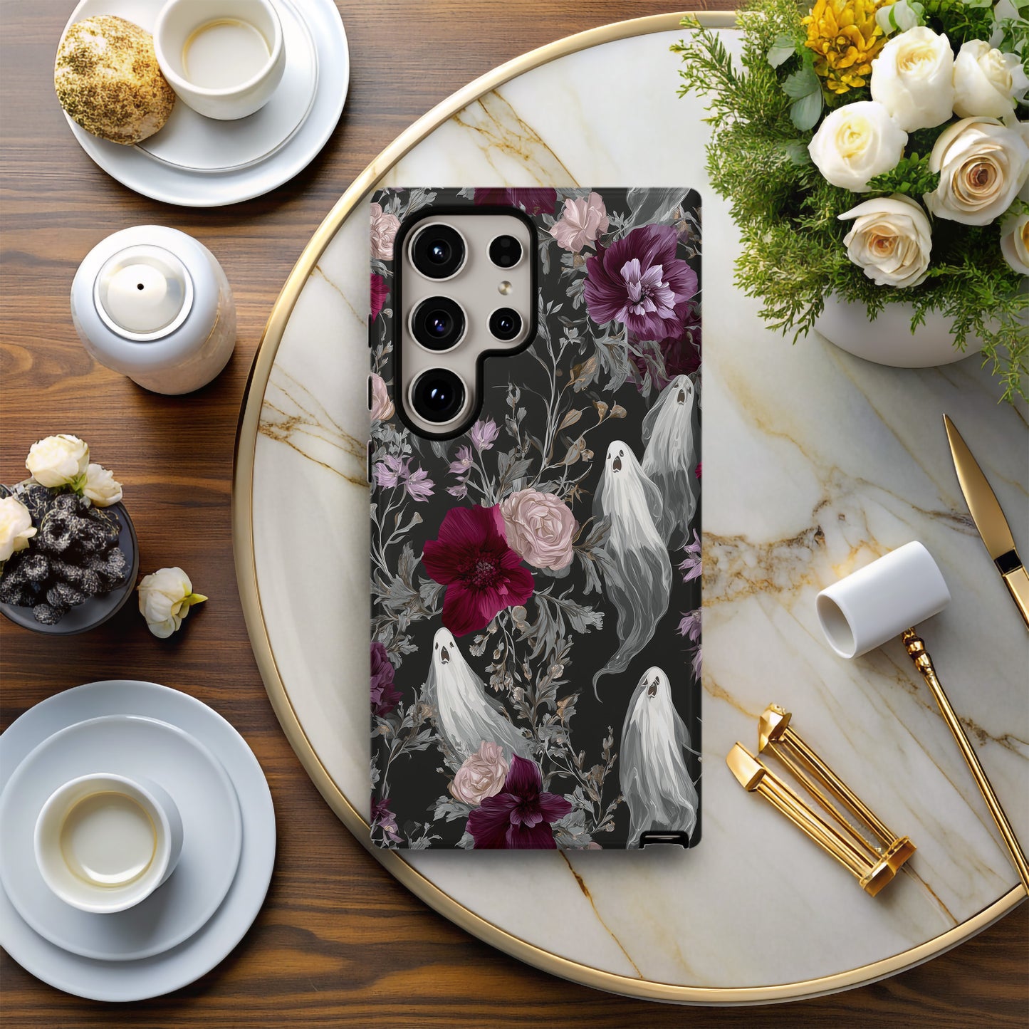 Gothic Ghost Rose Phone Case β Dark Floral Aesthetic Protective Case