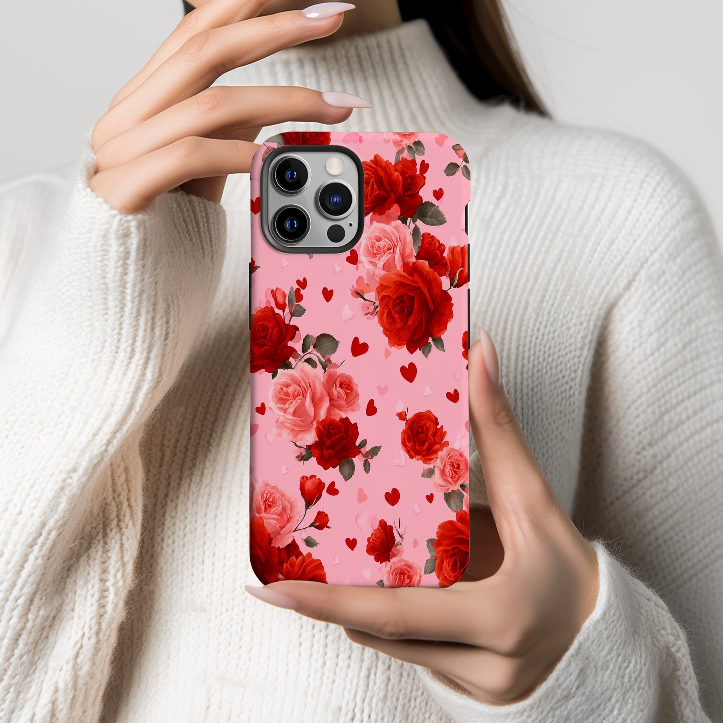 🌹 Romantic Roses & Hearts Protective Phone Case – Valentine’s Day Edition