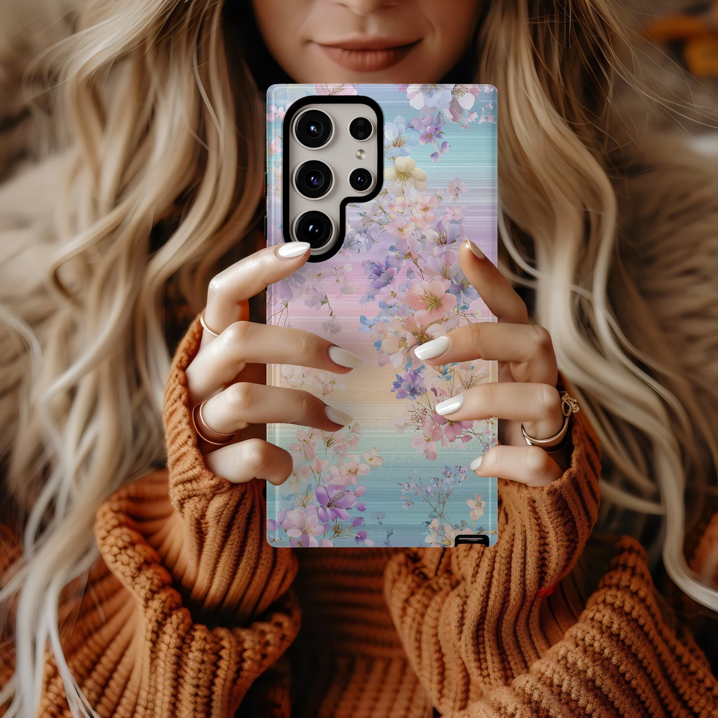 ๐ Pastel Rainbow Blossom Protective Phone Case โ Dreamy Floral Gradient Design
