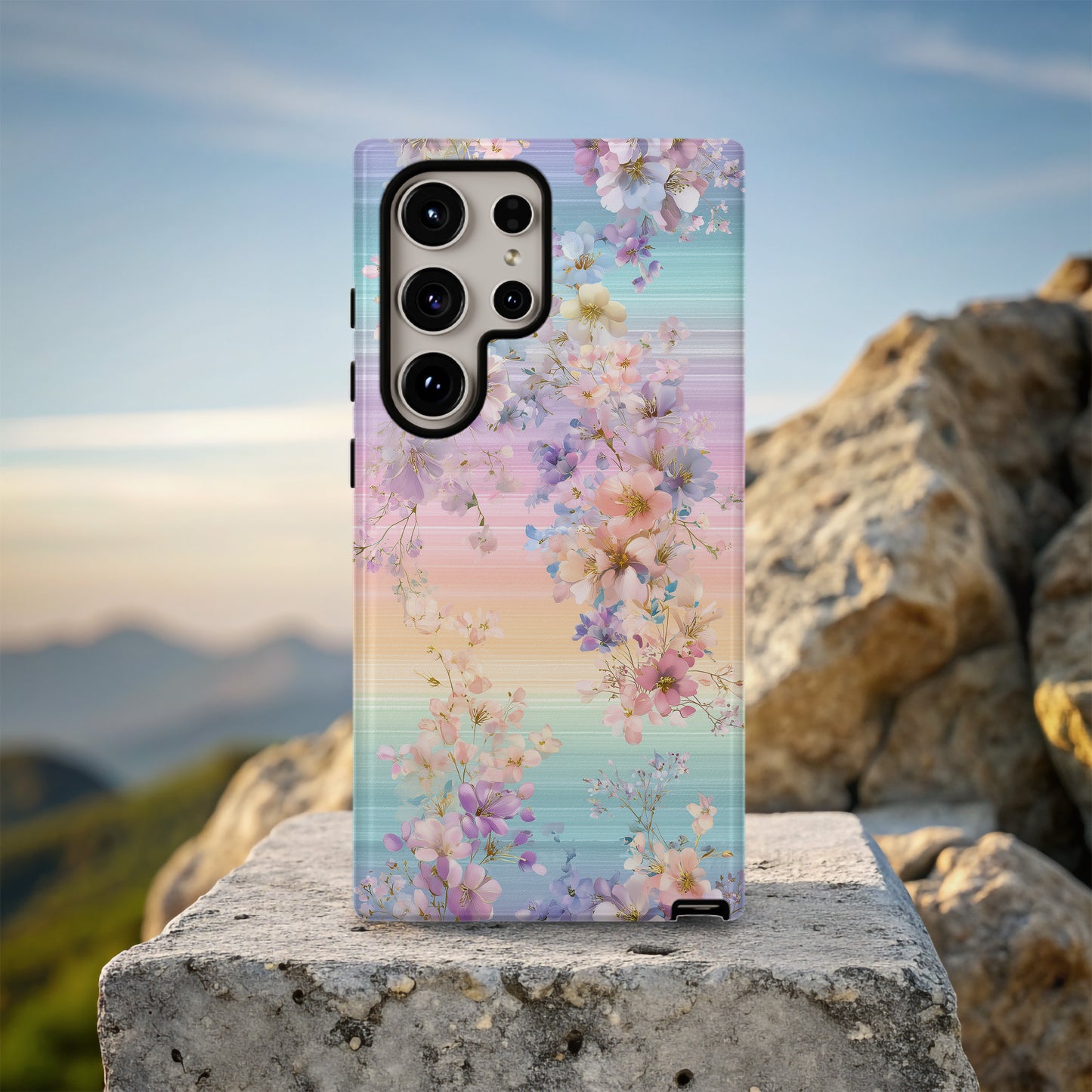 ๐ Pastel Rainbow Blossom Protective Phone Case โ Dreamy Floral Gradient Design