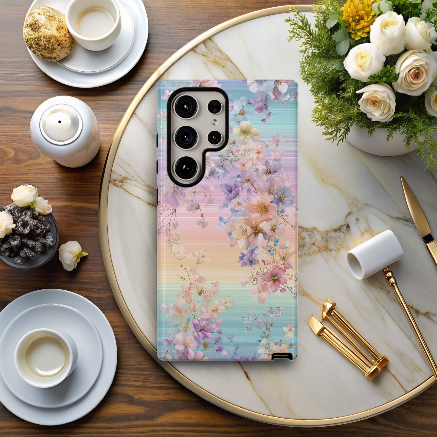๐ Pastel Rainbow Blossom Protective Phone Case โ Dreamy Floral Gradient Design