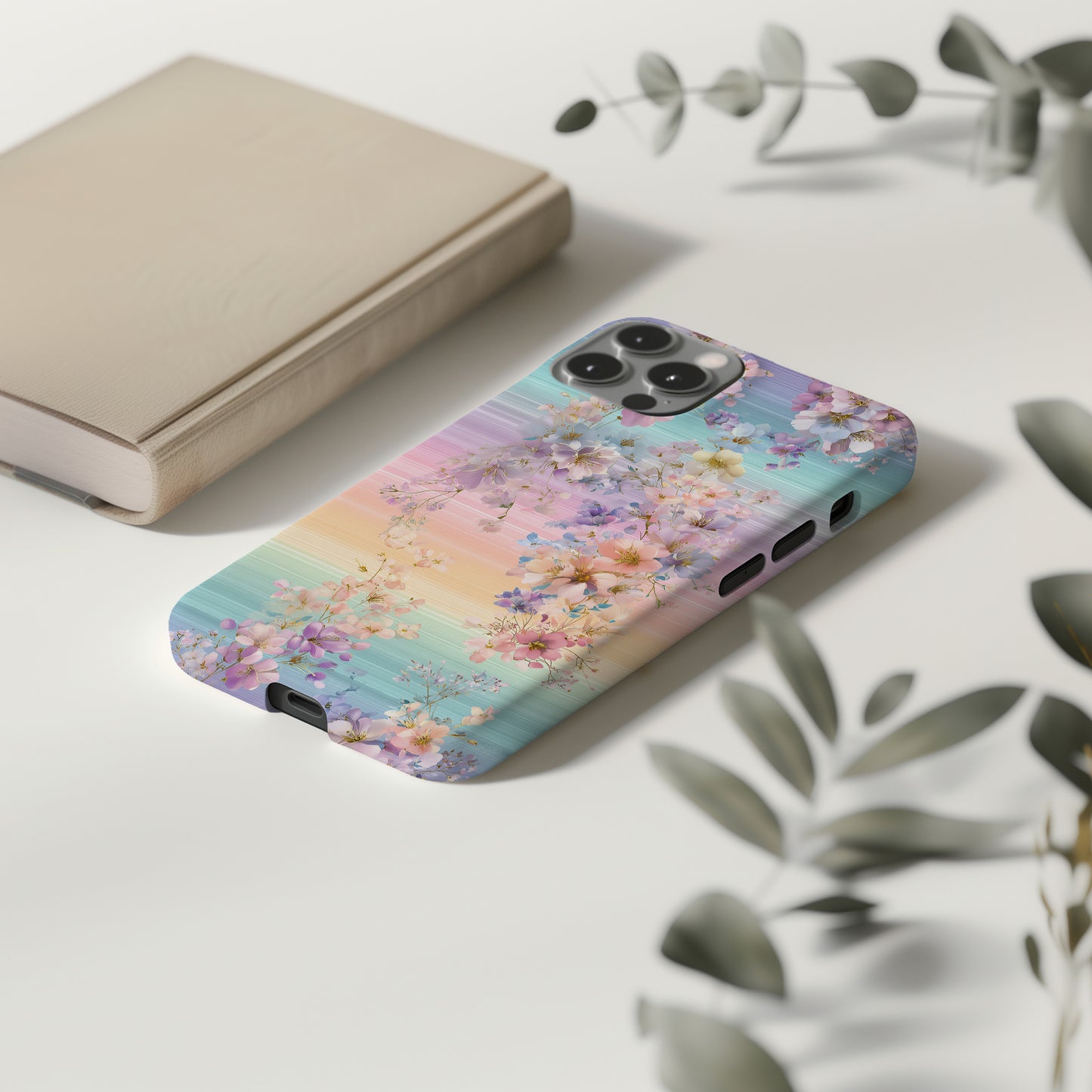 ๐ Pastel Rainbow Blossom Protective Phone Case โ Dreamy Floral Gradient Design