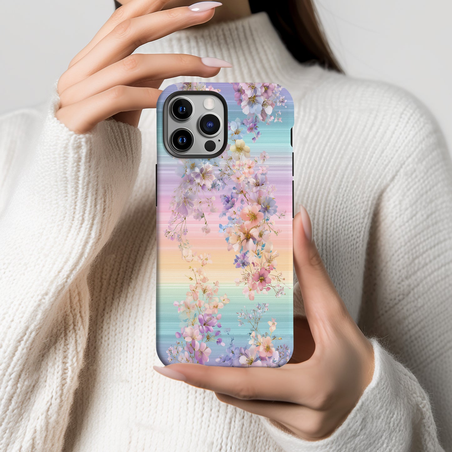 ๐ Pastel Rainbow Blossom Protective Phone Case โ Dreamy Floral Gradient Design