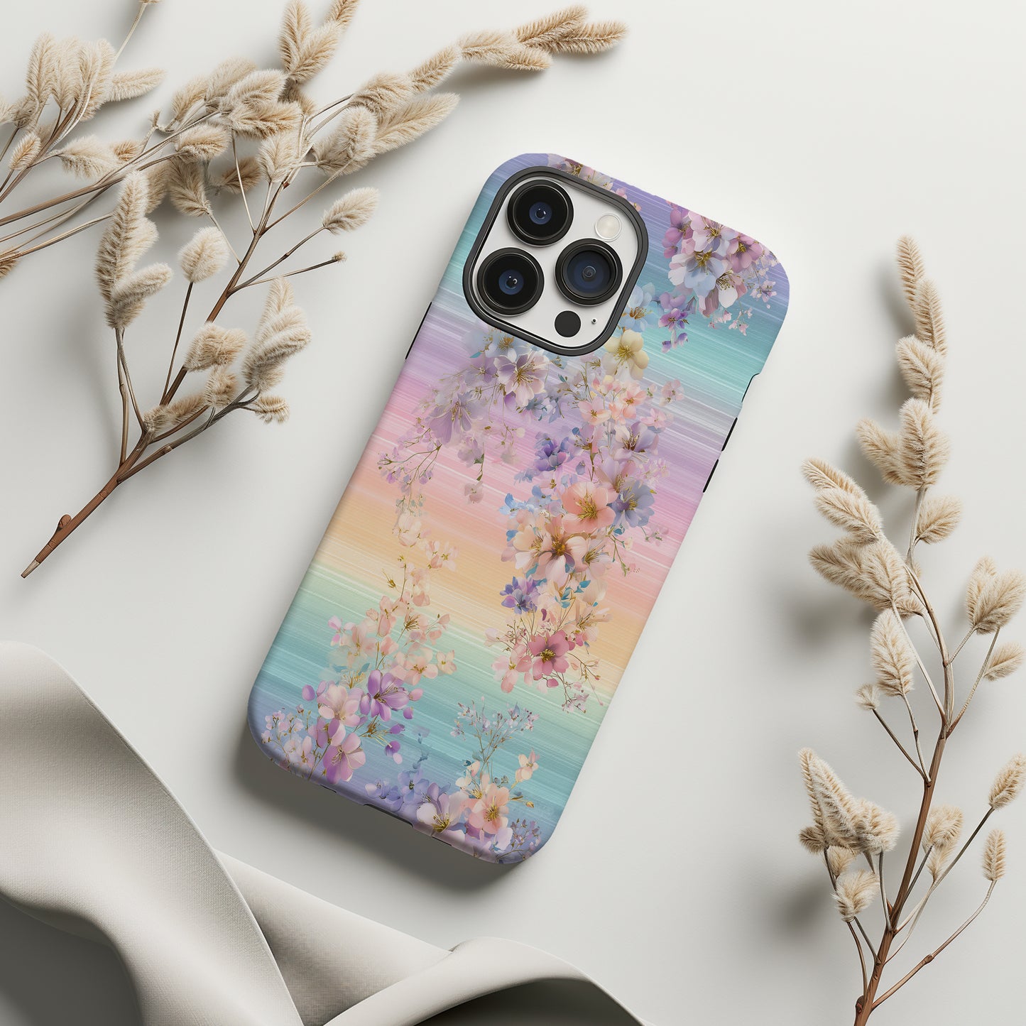 ๐ Pastel Rainbow Blossom Protective Phone Case โ Dreamy Floral Gradient Design