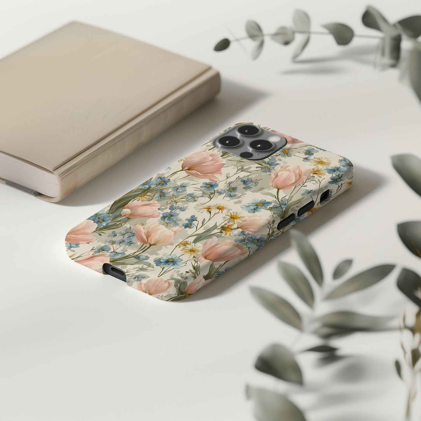 🌷 Vintage Tulip & Daisy Protective Phone Case – Elegant Floral Design