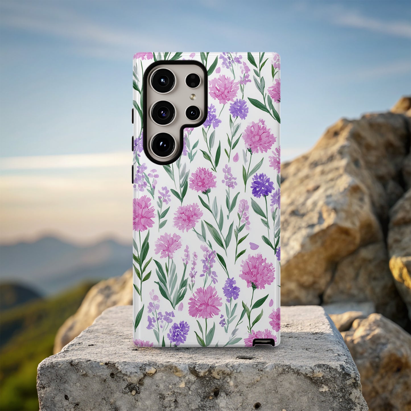 💜 Pink & Purple Wildflower Protective Phone Case – Watercolor Floral Design