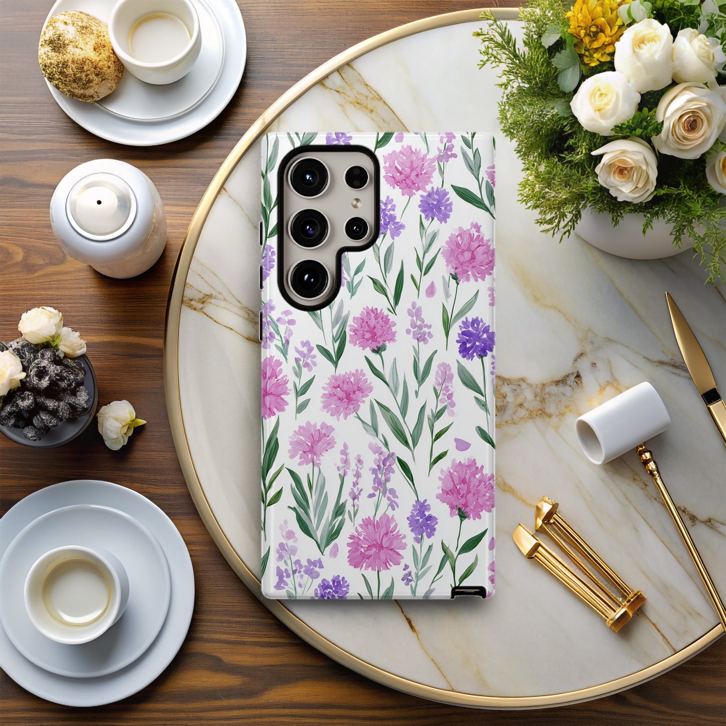 💜 Pink & Purple Wildflower Protective Phone Case – Watercolor Floral Design