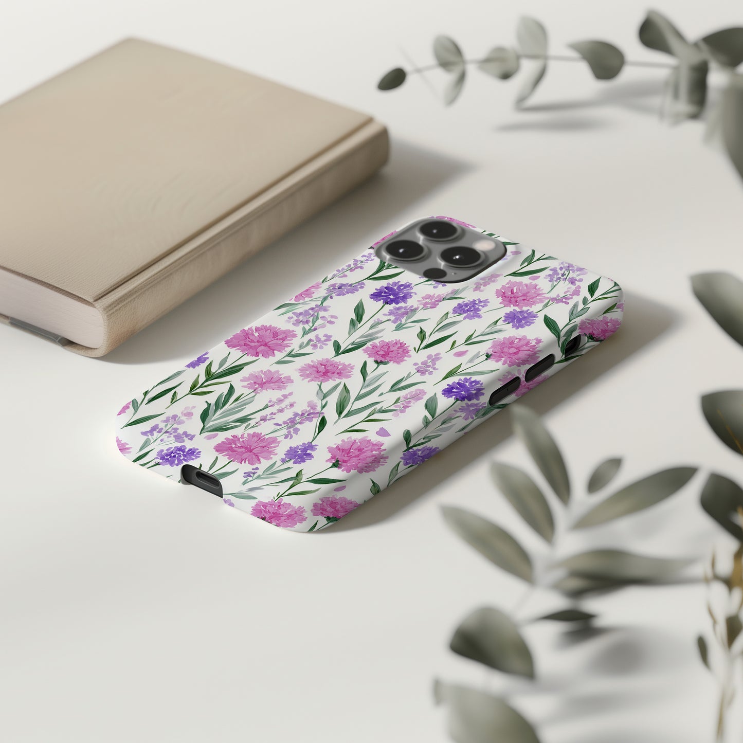 💜 Pink & Purple Wildflower Protective Phone Case – Watercolor Floral Design
