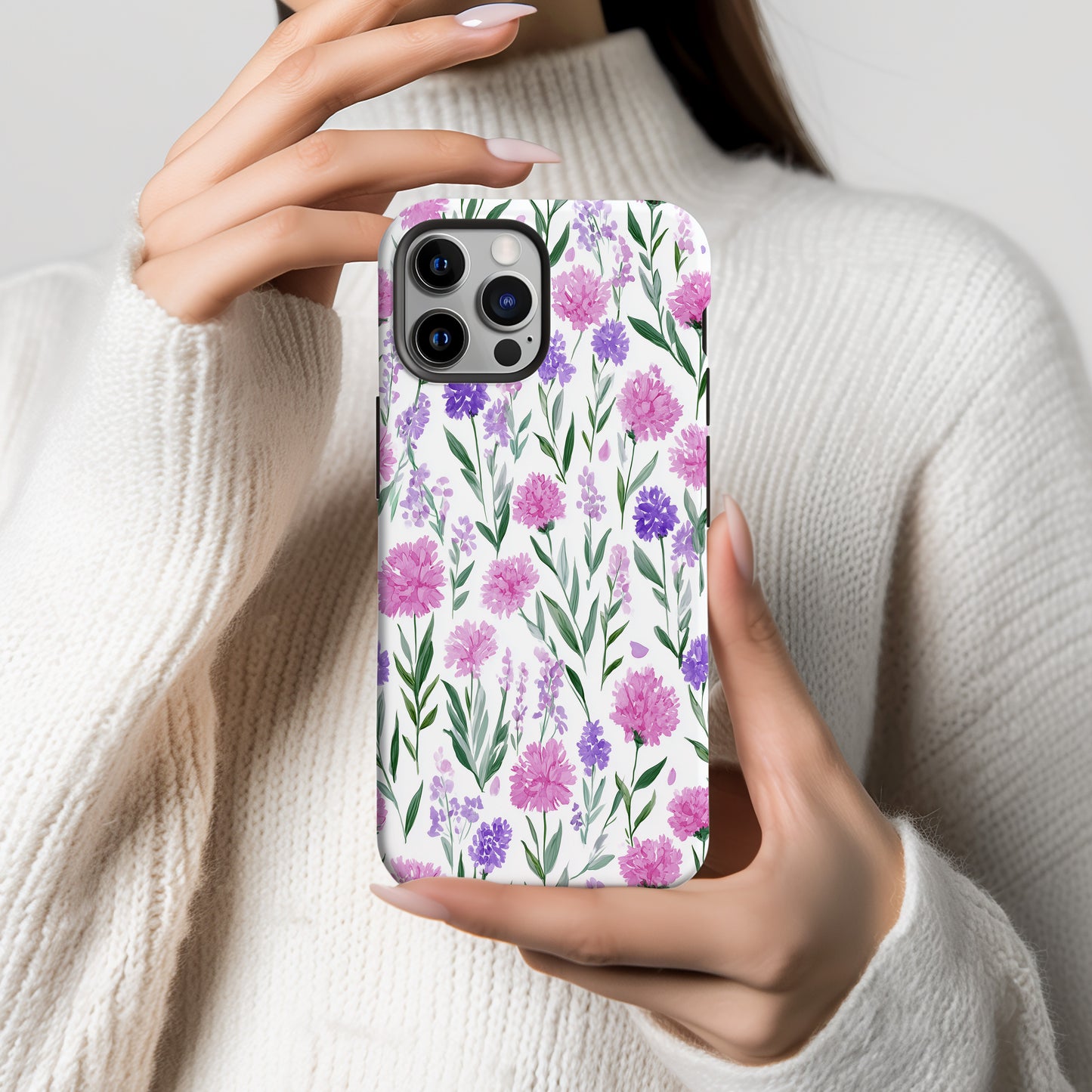 💜 Pink & Purple Wildflower Protective Phone Case – Watercolor Floral Design
