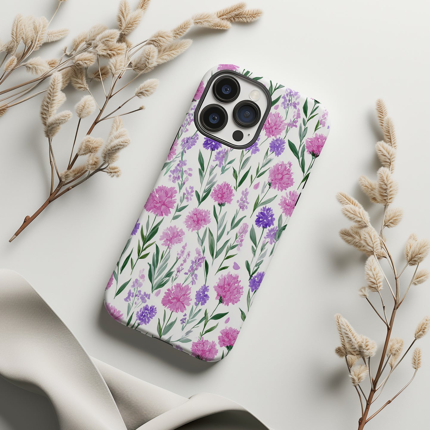 💜 Pink & Purple Wildflower Protective Phone Case – Watercolor Floral Design