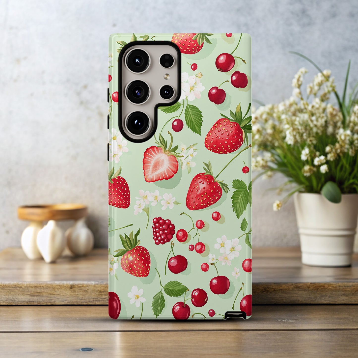 ๐ Berry Sweet Protective Phone Case โ Strawberry & Cherry Design