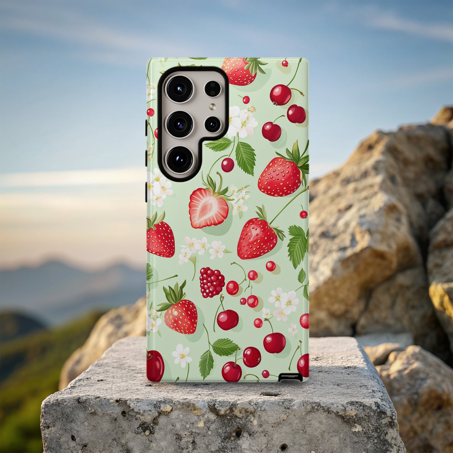 ๐ Berry Sweet Protective Phone Case โ Strawberry & Cherry Design