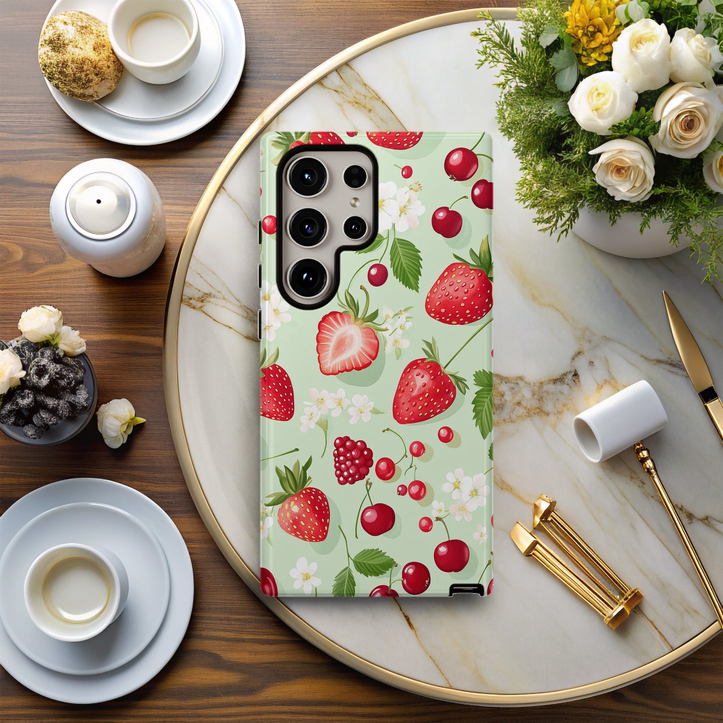 ๐ Berry Sweet Protective Phone Case โ Strawberry & Cherry Design