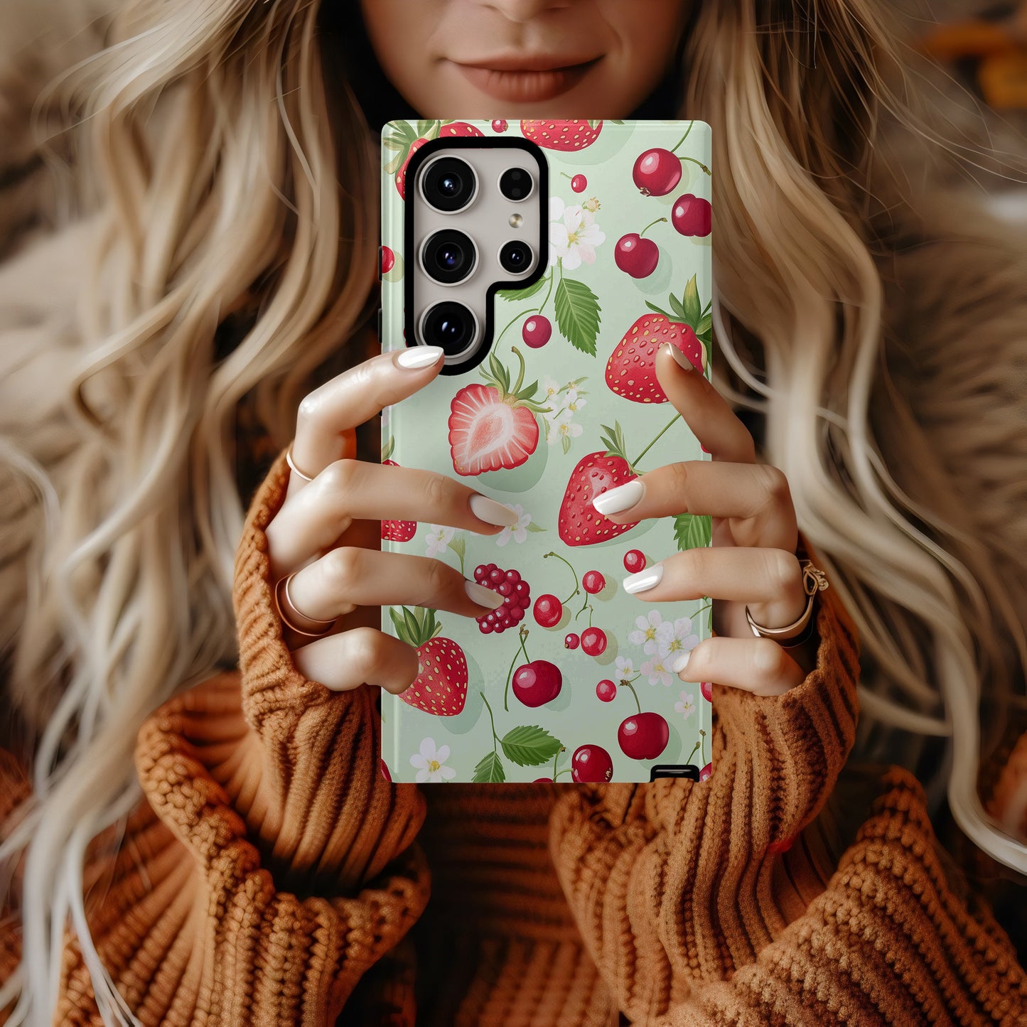 ๐ Berry Sweet Protective Phone Case โ Strawberry & Cherry Design