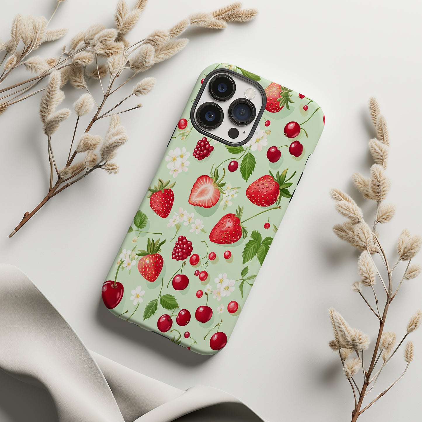 ๐ Berry Sweet Protective Phone Case โ Strawberry & Cherry Design