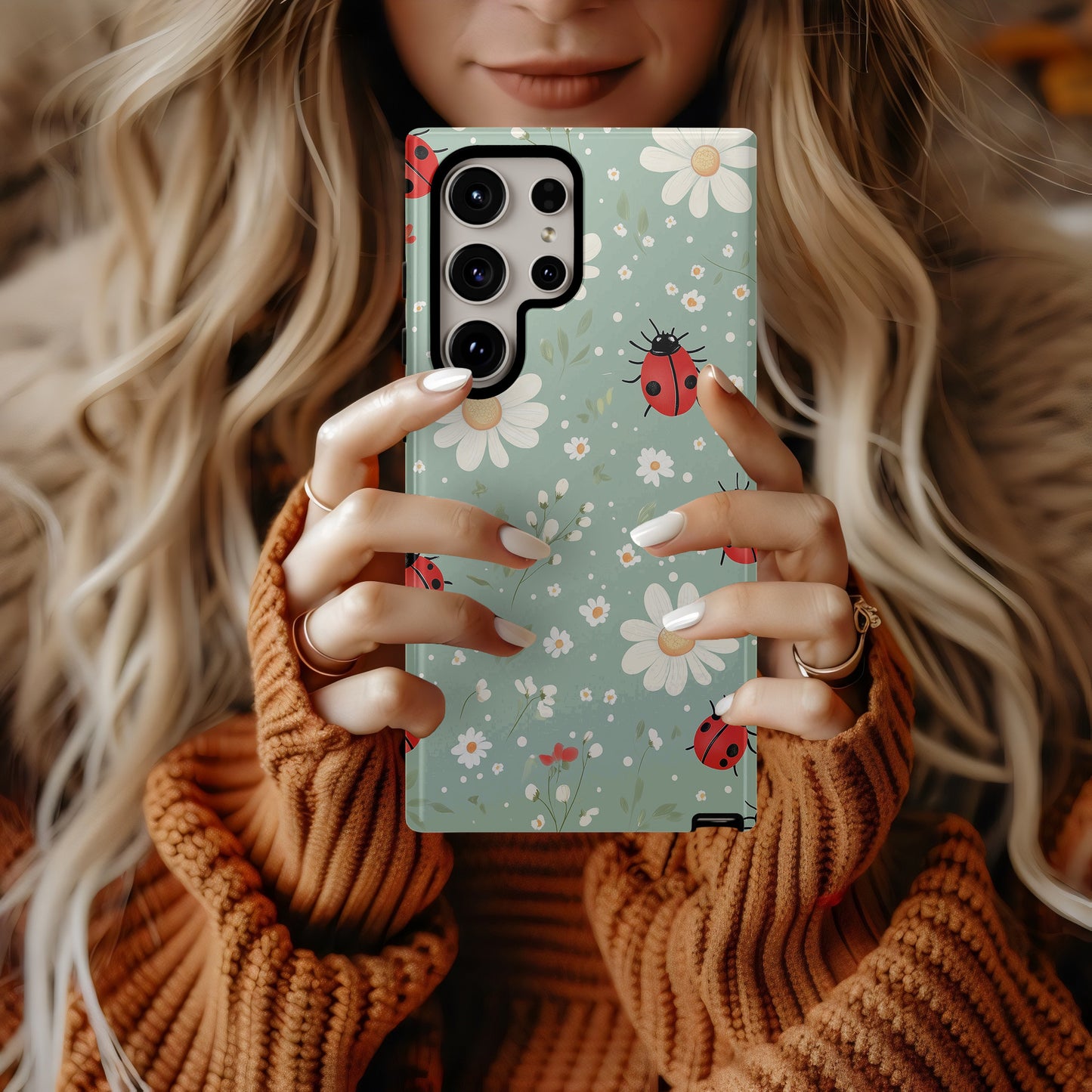 🐞 Ladybug & Daisy Protective Phone Case – Cute Nature-Inspired Design
