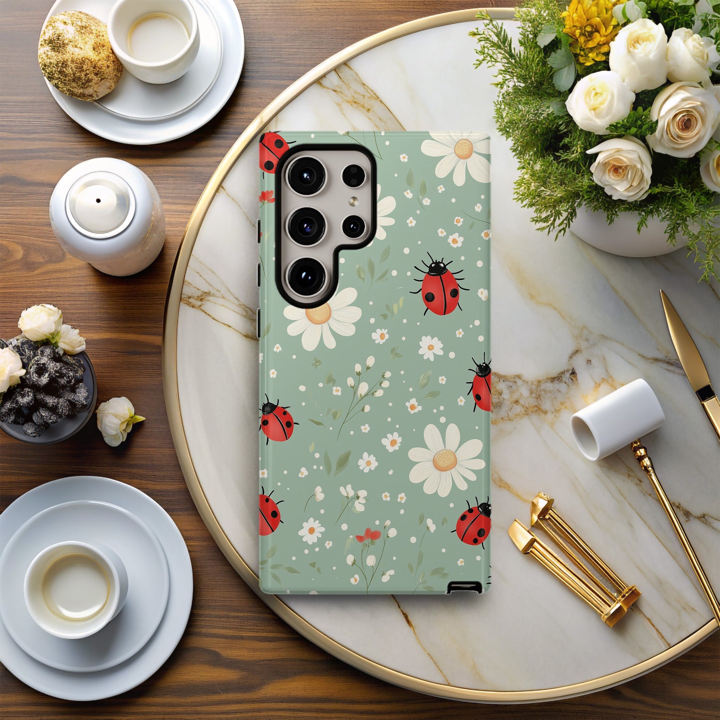 🐞 Ladybug & Daisy Protective Phone Case – Cute Nature-Inspired Design