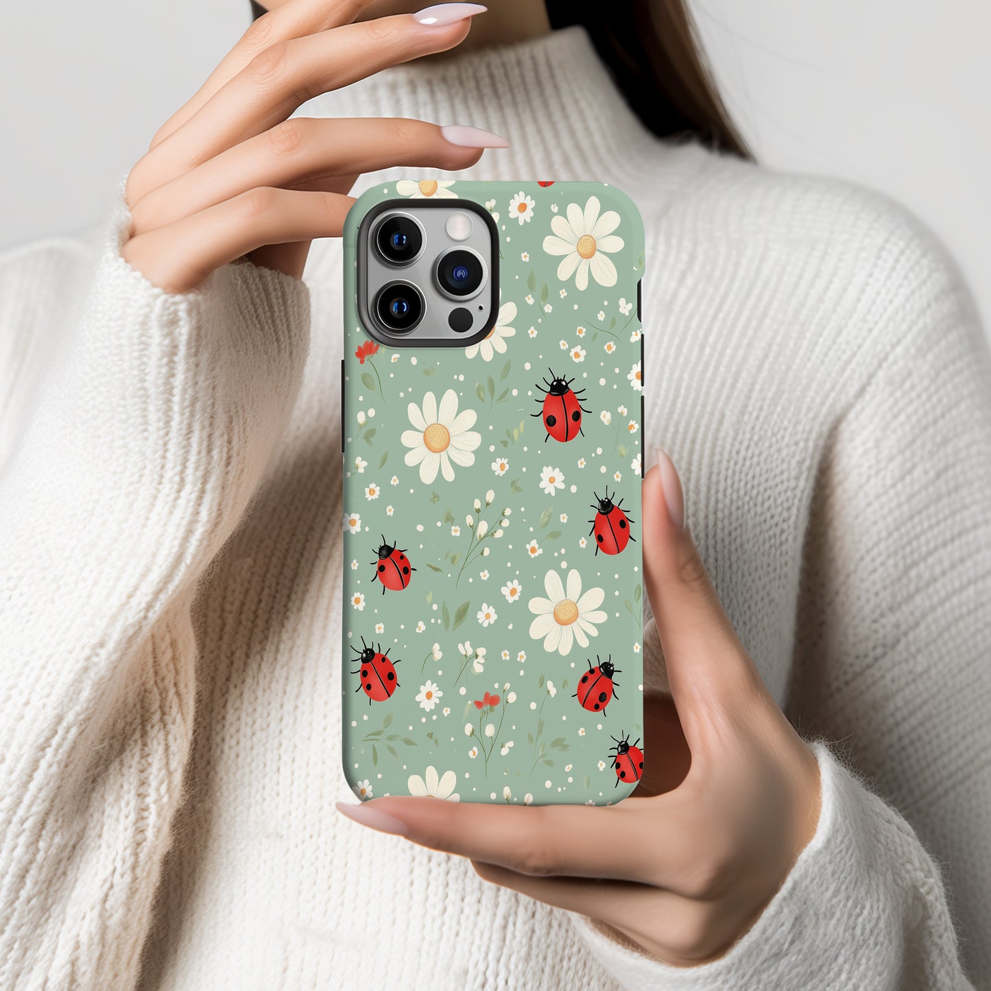 🐞 Ladybug & Daisy Protective Phone Case – Cute Nature-Inspired Design