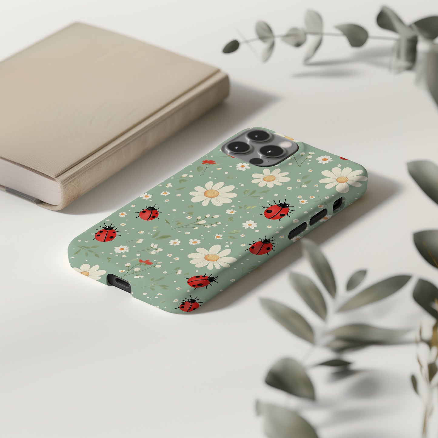 🐞 Ladybug & Daisy Protective Phone Case – Cute Nature-Inspired Design