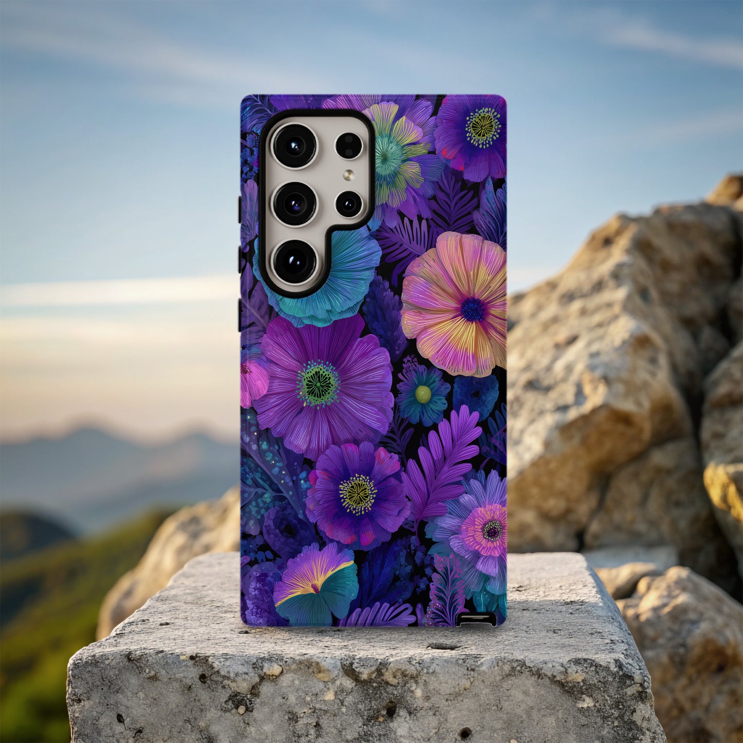 Midnight Bloom Phone Case – Vibrant Neon Floral Protective Case