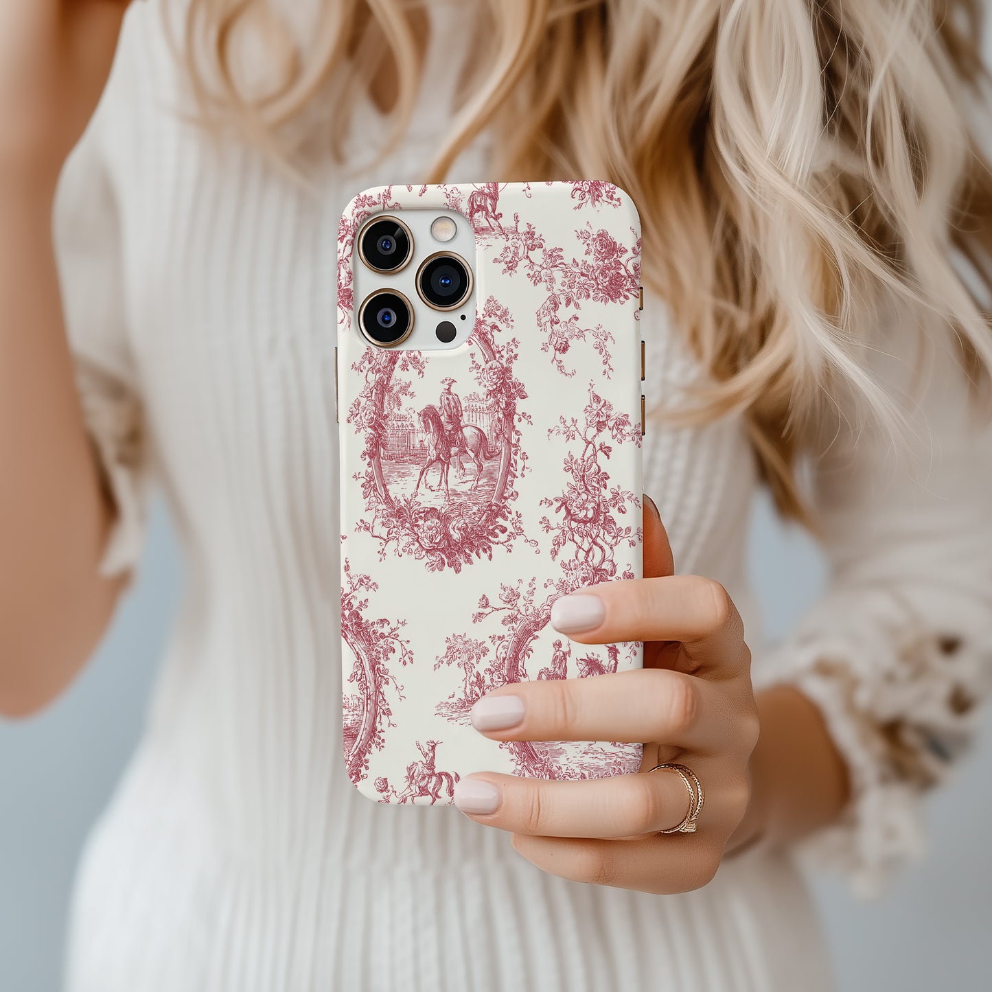 Toile de Rose Phone Case – Vintage Equestrian Floral Protective Case