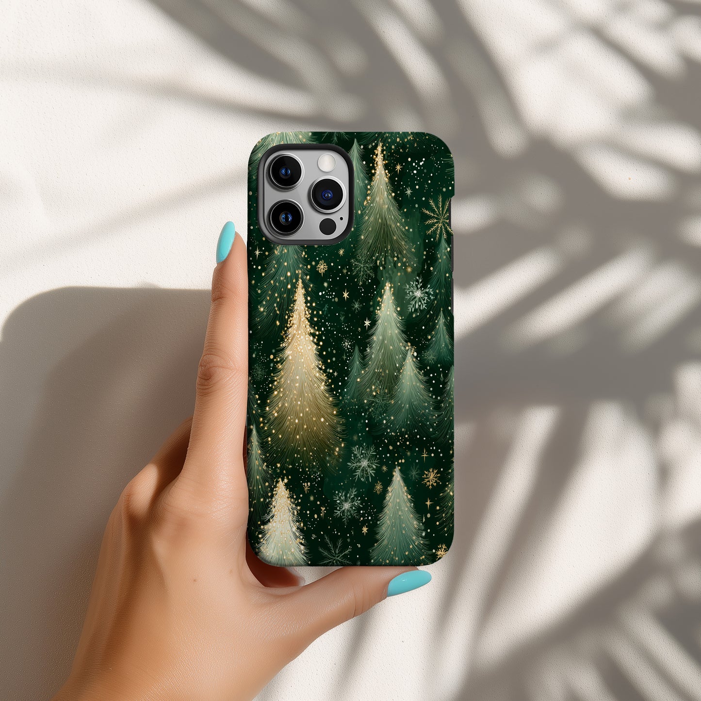 Golden Evergreen Christmas Phone Case – Festive Tree Design