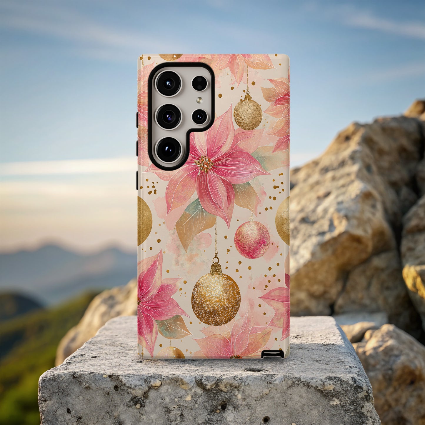 🎀 Pink & Gold Holiday Glow Protective Phone Case – Luxe Christmas Edition ✨