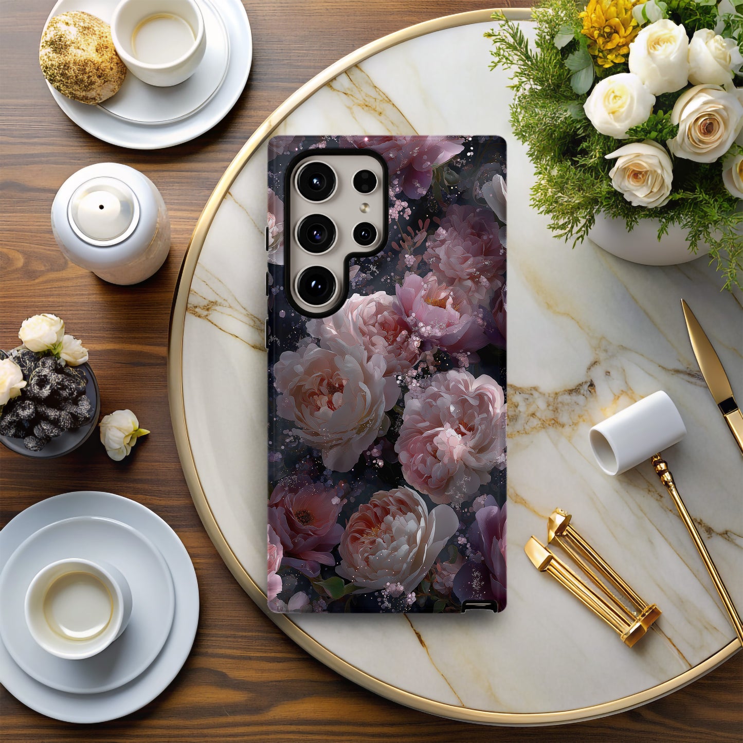 π Midnight Peony Glow Phone Case β Elegant Dark Floral Protective Case
