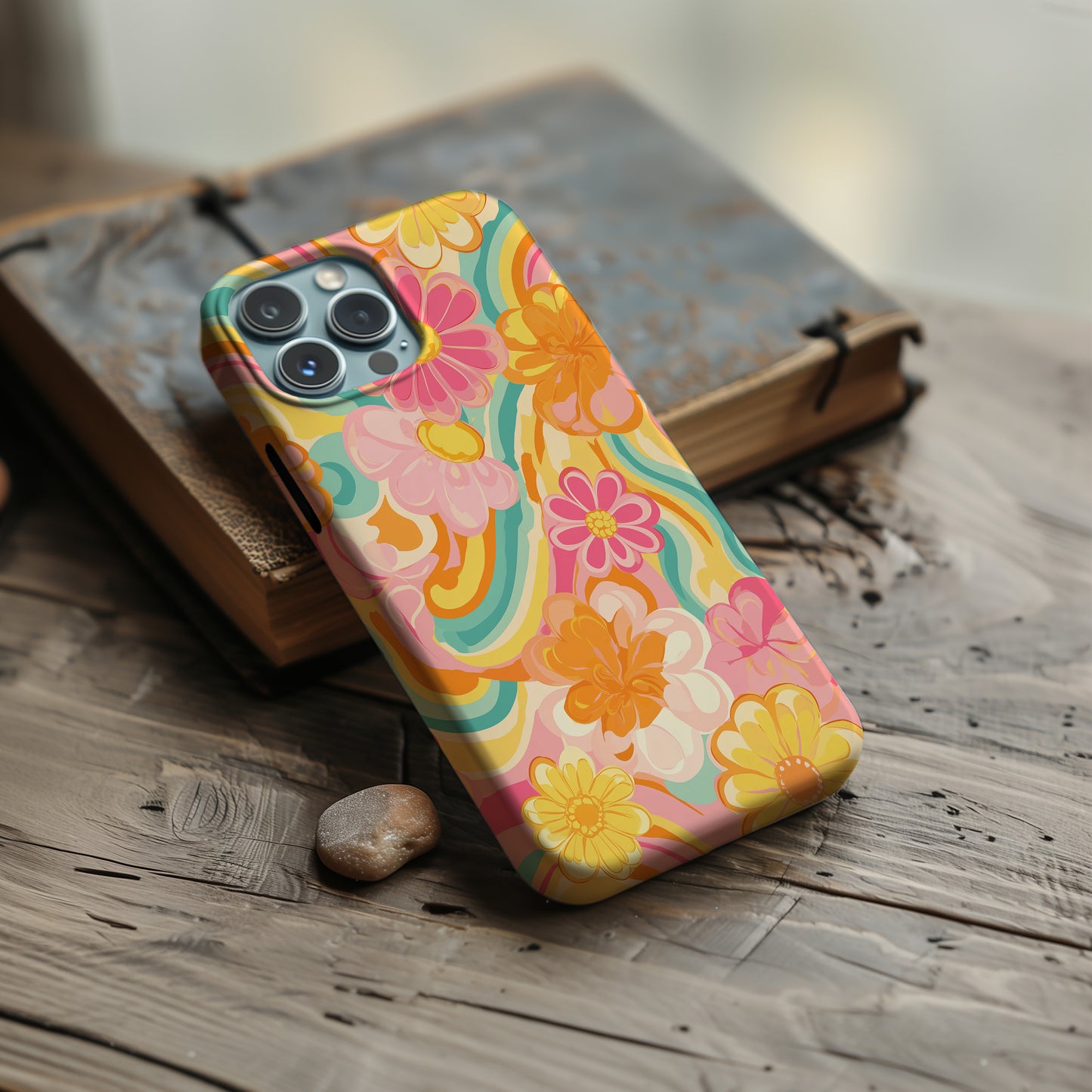 🌼 Retro Sunset Bloom Protective Phone Case