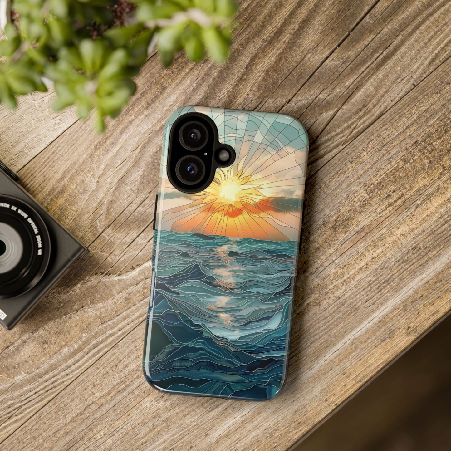 Sun Rays & Waves Stained Glass Phone Case – A Harmony of Light, Color, and Strength