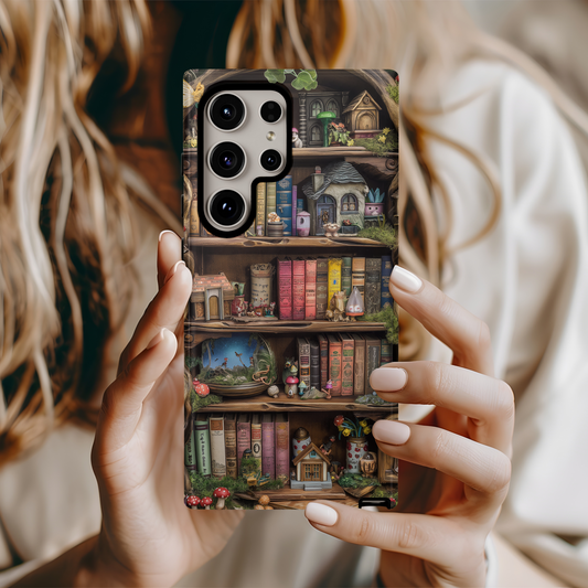 Whimsical Fantasy Bookshelf Phone Case – A Magical Escape in Every Detail