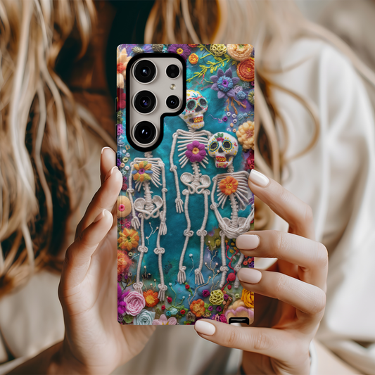 Embroidered Skeleton Floral Phone Case