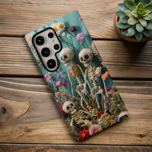 Embroidered Skeleton Floral Phone Case
