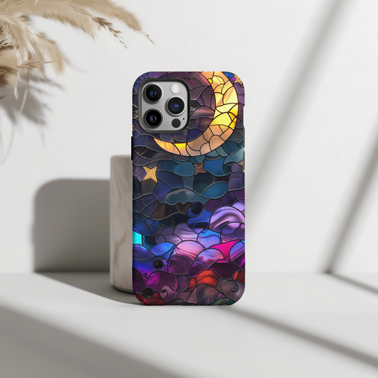 Moon & Stars Stained Glass Phone Case – Celestial Beauty Meets Everyday Protection