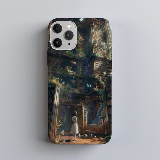 Girl in a Whimsical Library Phone Case – A Storybook Dream in Every Detail