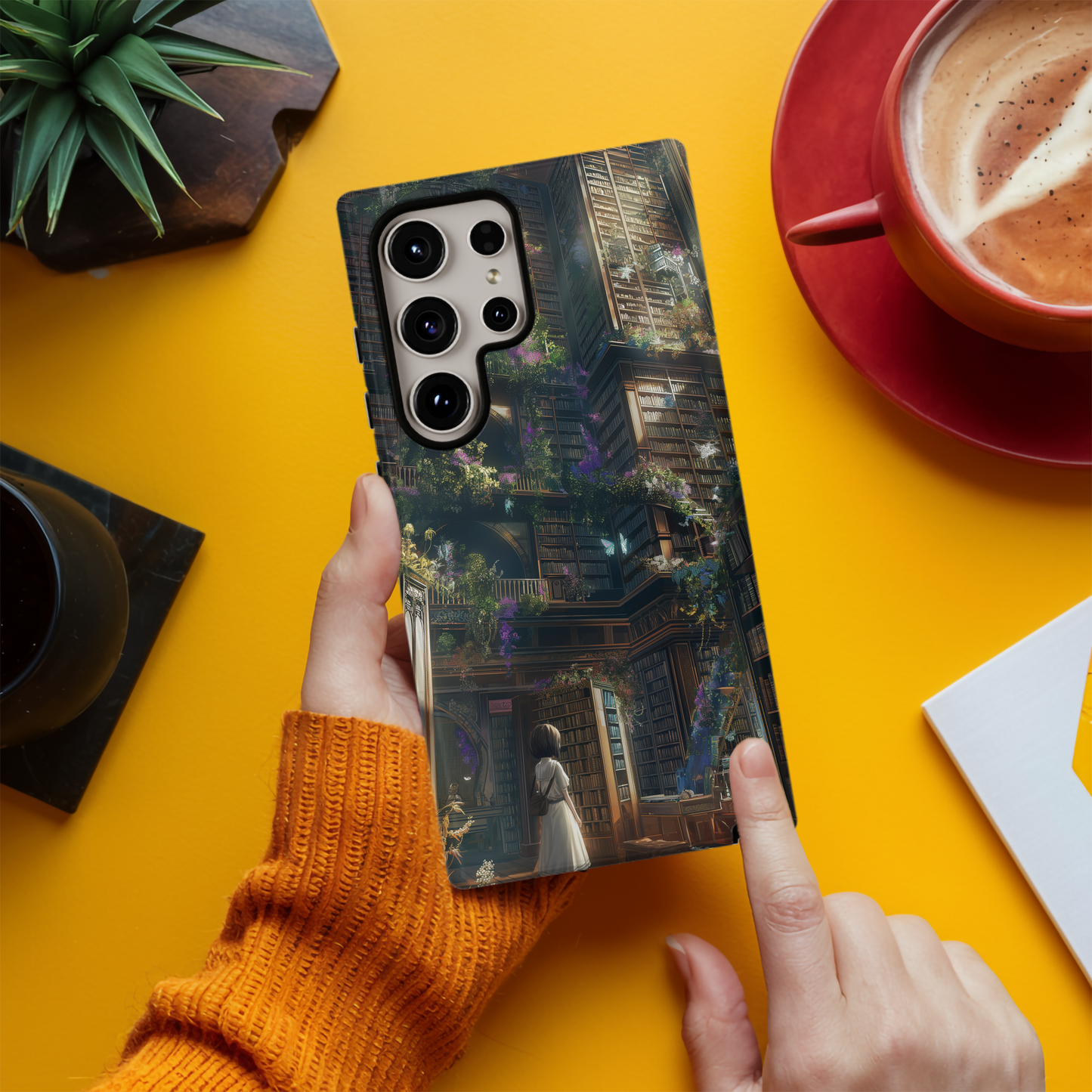 Girl in a Whimsical Library Phone Case – A Storybook Dream in Every Detail