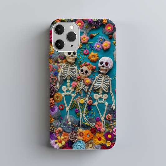 Embroidered Skeleton Floral Phone Case